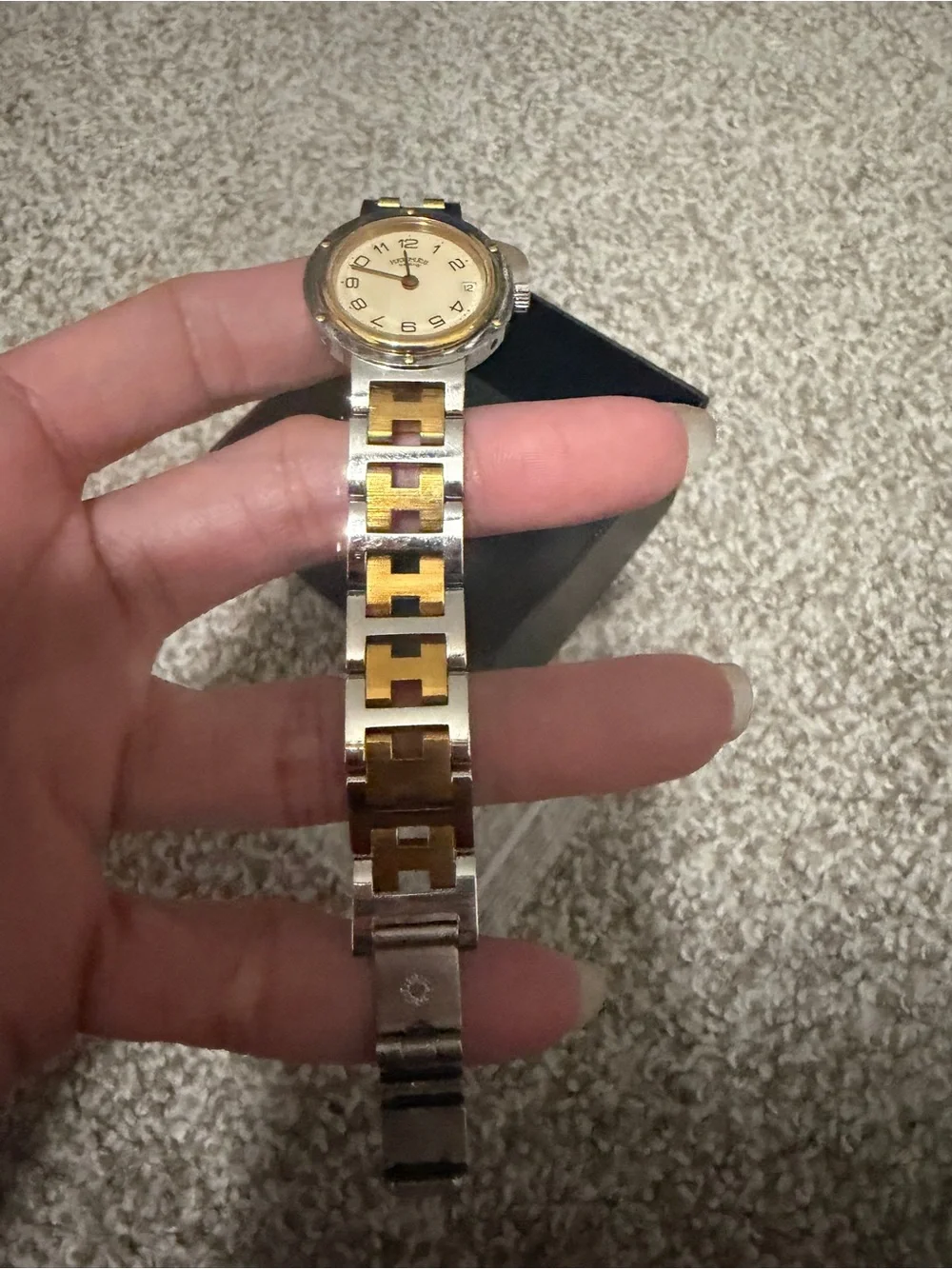 “Preloved” Hermes Clipper TwoTone Watch with Interlocking Links